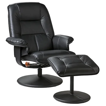 Casual Contemporary Faux Leather Recliner and Ottoman